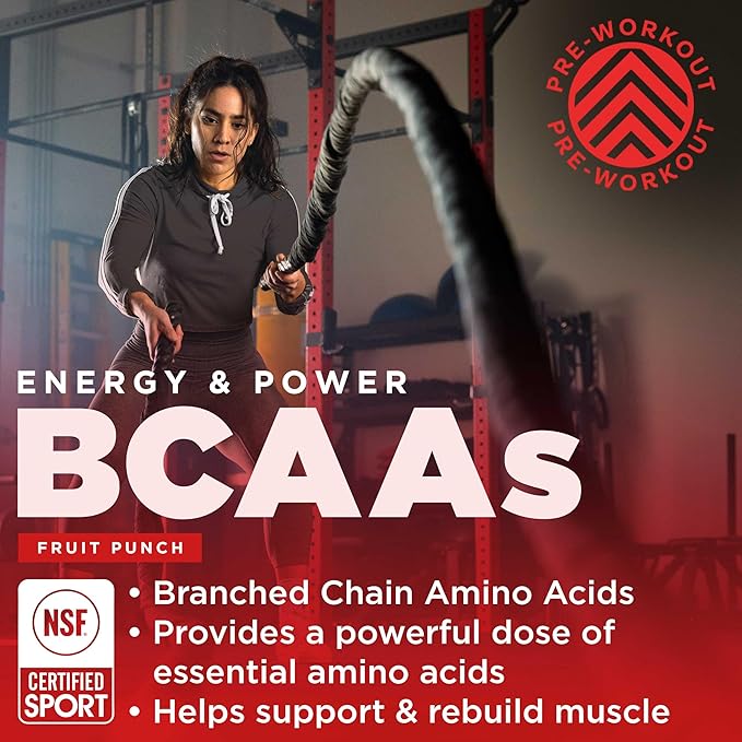 Gnarly Nutrition BCAA Powder, Fruit Punch ??Pre-Workout BCAAS Amino Acids ??NSF Sport Certified ??Supplement to Support and Rebuild Muscle ??Fruit Punch with Caffeine, 10.58 oz