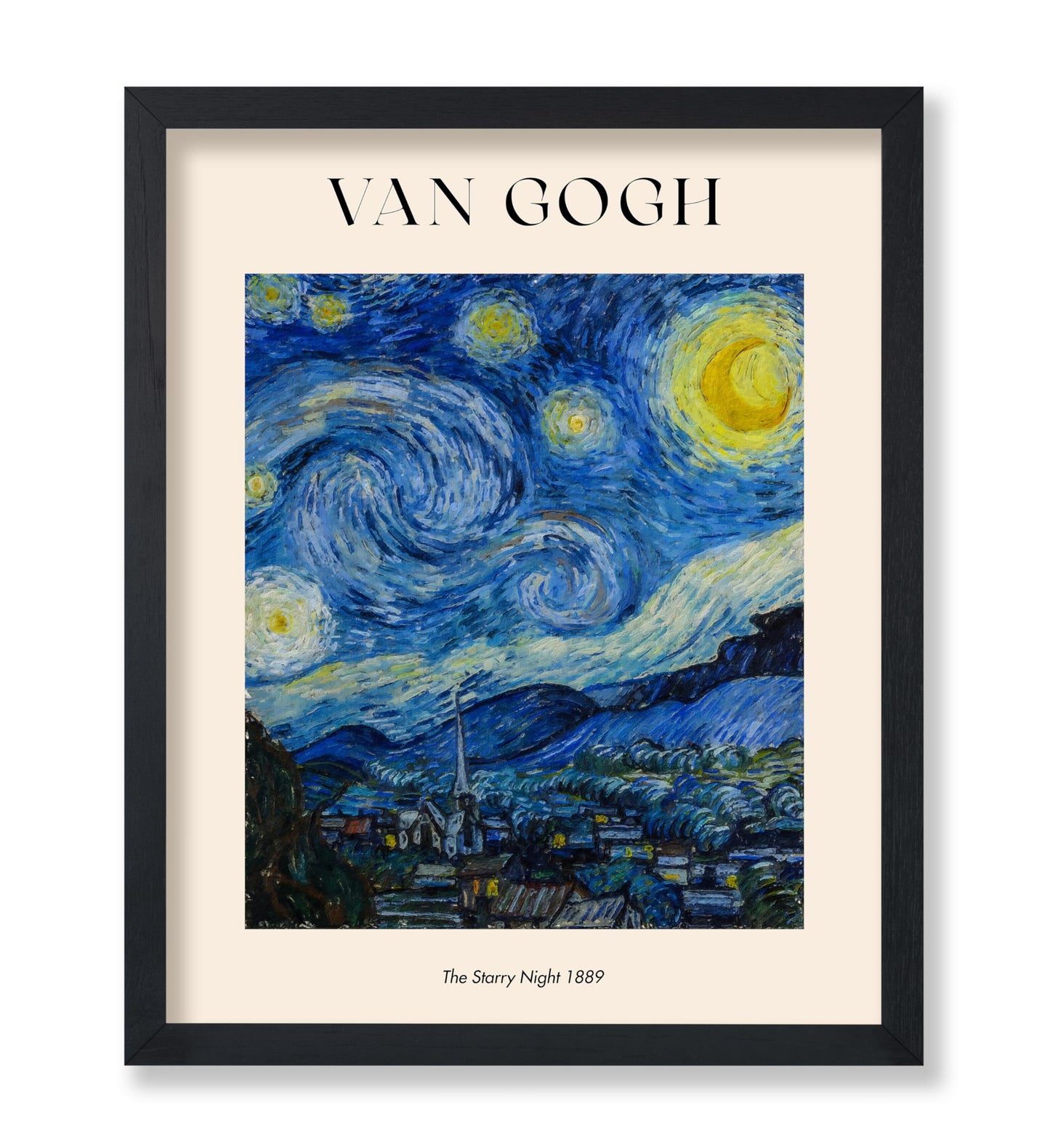 Poster Master The Starry Night Print - Van Gogh Poster - Masterpiece Art - Abstract Landscape Wall Design - Impressionism Art - Classic Living Room or Office Decor - 8x10 UNFRAMED Wall Art