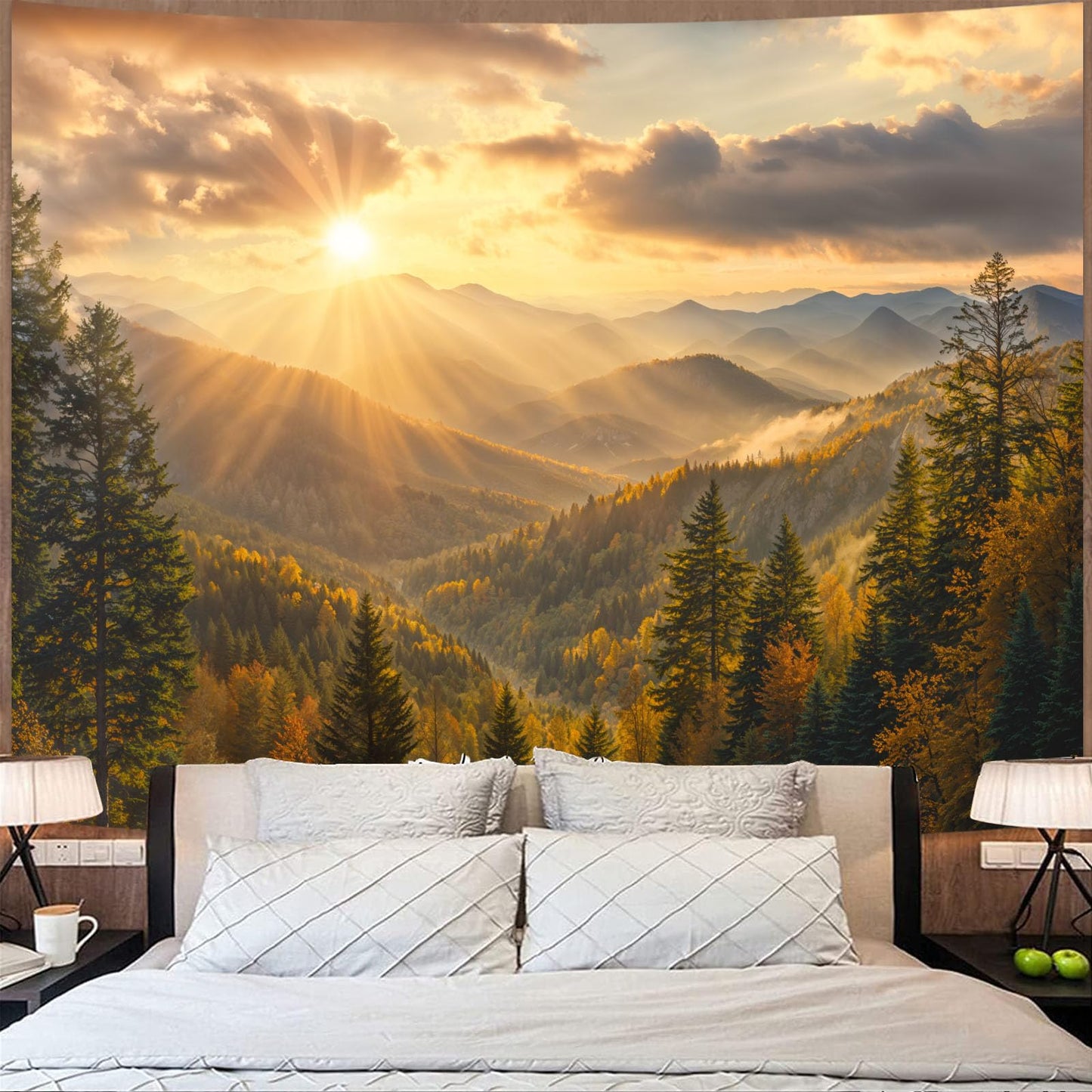 kampdream Landscape Tapestry, Scenery Art Wall Tapestries, Nature Wall Decor for Bedroom Living Room Backdrop Warm Sunset Mountain 36×48 inches