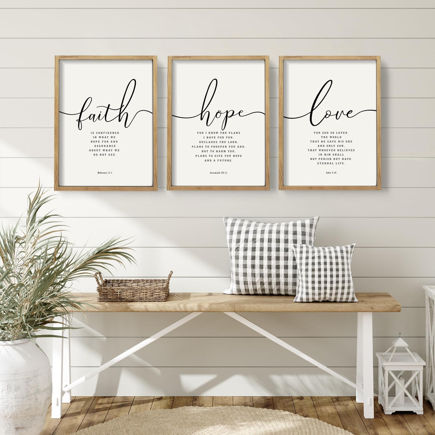 Houmury Set of 3 Framed Farmhouse Bible Verses Wall Decor Sign 11”x14” Christian Faith Scripture Wall Art for Home Living Room Bedroom Wall Decor (11"x14" Brown)