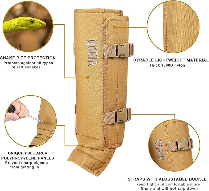 QOGIR Snake Gaiters 3 Pack: Durable Snake Guards for Hunting, Snake Gaiter Leggings for Men & Women, Snake Bite Protection for Lower Legs, Snake Proof Gaiters