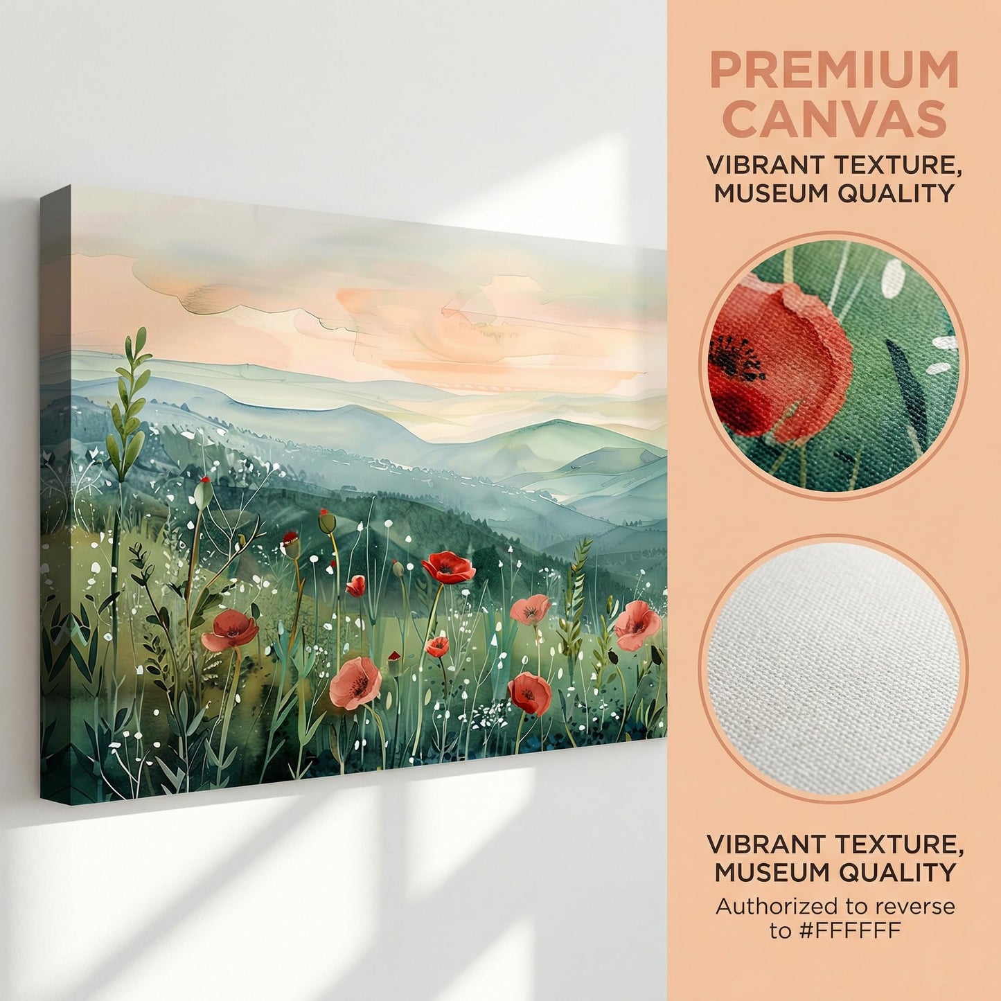 Tucai Decor Floral Landscape Canvas Wall Art 20 x 40 inches Poppies in Mountain Valley Home Decor Art Prints for Living Room Bedroom Office Ready to Hang