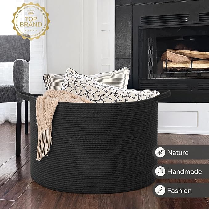 INDRESSME 115L Extra Large Black Blanket Basket, Dog Toy Bin Shoe Baskets Toy Box Organizer for Kids Decorative Laundry Basket for Home & Living Room, Black
