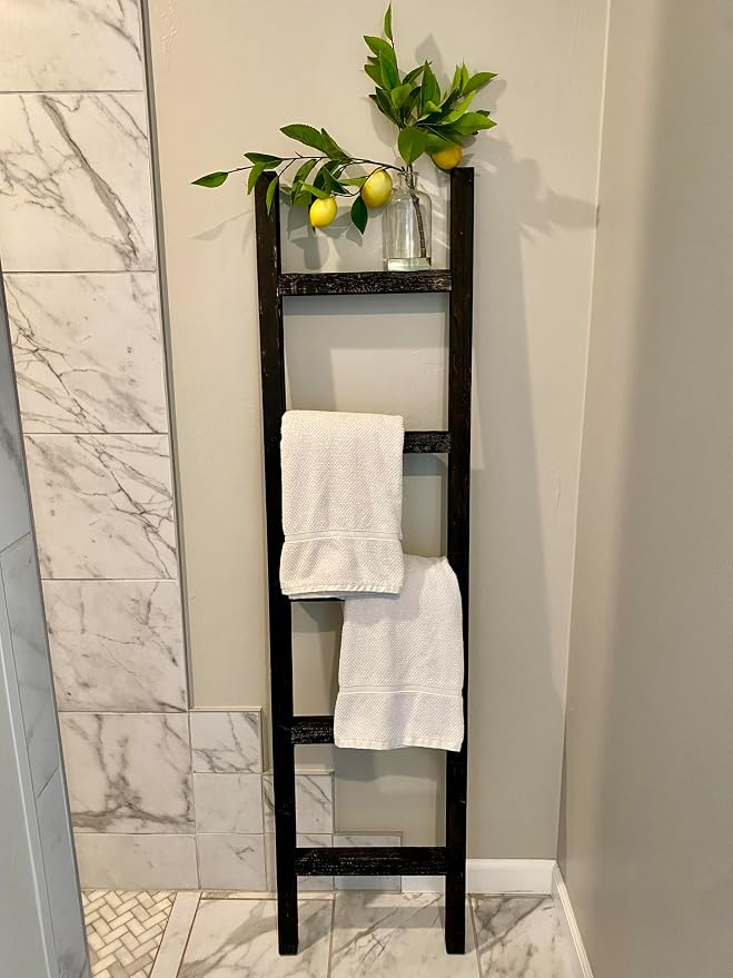 BarnwoodUSA Rustic Farmhouse Decorative Ladder - Our 5 ft Ladder can be Mounted Horizontally or Vertically and is Crafted from Upcycled Wood | No Assembly Required | Black