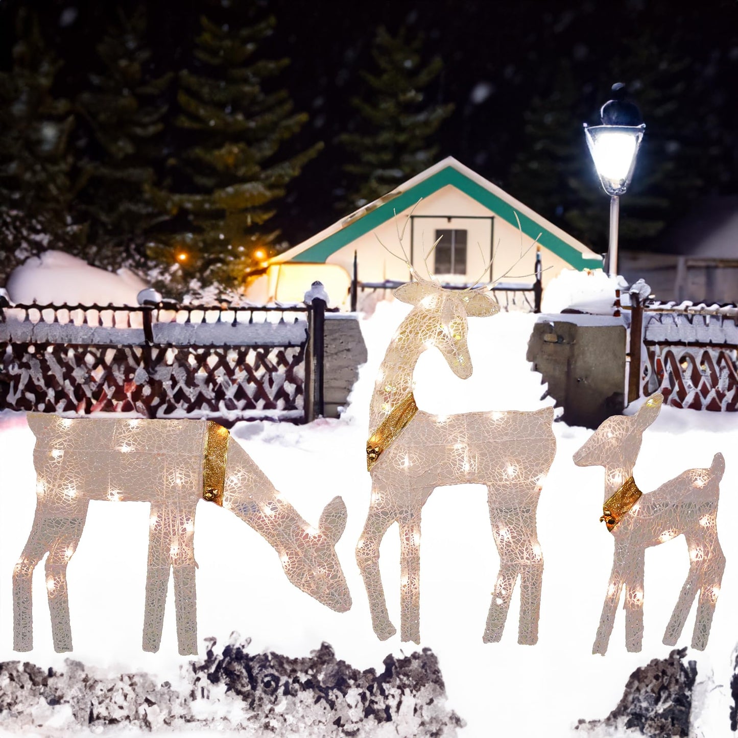 Dazzle Bright Christmas Outdoor Decoration, 3-Piece Lighted 2D Reindeer Family with 60 L, Pre-Lit Light Up Deer Set, Waterproof Outdoor Christmas Deer Decorations for Yard Patio Lawn Garden Party