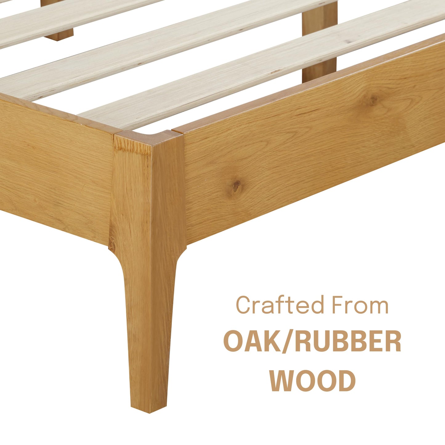 NTC Ruby Wooden Bed Frame with Headboard, Solid Wood Foundation with Silent Slats and Wood Central Supports, 1000 Lb Capacity, Effortless Assembly (Rustic Oak, King)