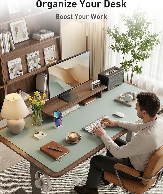 Aothia Faux Leather Desk Mat - Large Mouse Pad, Non-Slip PU Leather Blotter, Waterproof Writing Surface for Office and Home (Light Blue, 40" x 24")
