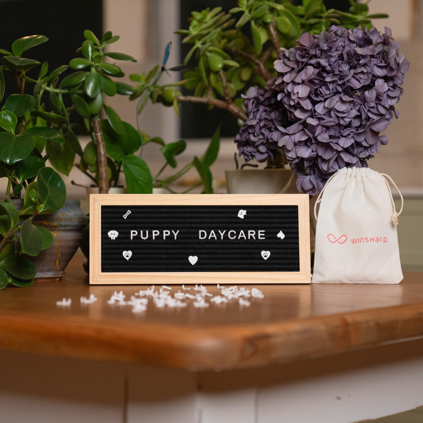 Small Letter Board | 12"x5" Mini Black Felt Classy Wooden Frame with White Letters | Premium Changeable Sign Boards for Home Decor Motivational Quotes Baby Announcement Price List Message Letterboard