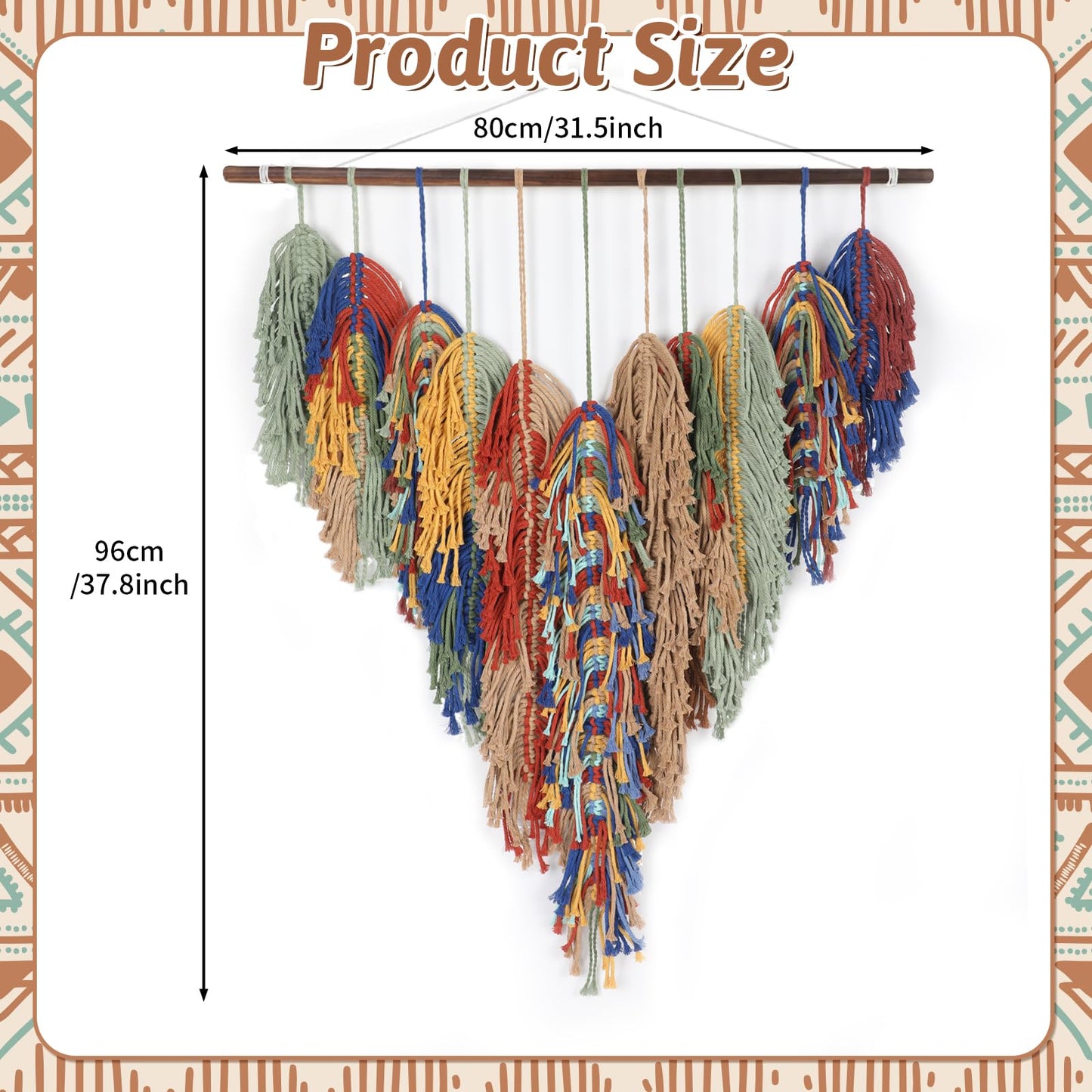 GYHPD Large Handmade Macrame Wall Hanging, Boho Wall Decor, Boho Woven Tassel Wall Art, Rustic Bohemian Home Decor for Living Room Bedroom, Aesthetic Housewarming Gift for Mom (Feather)