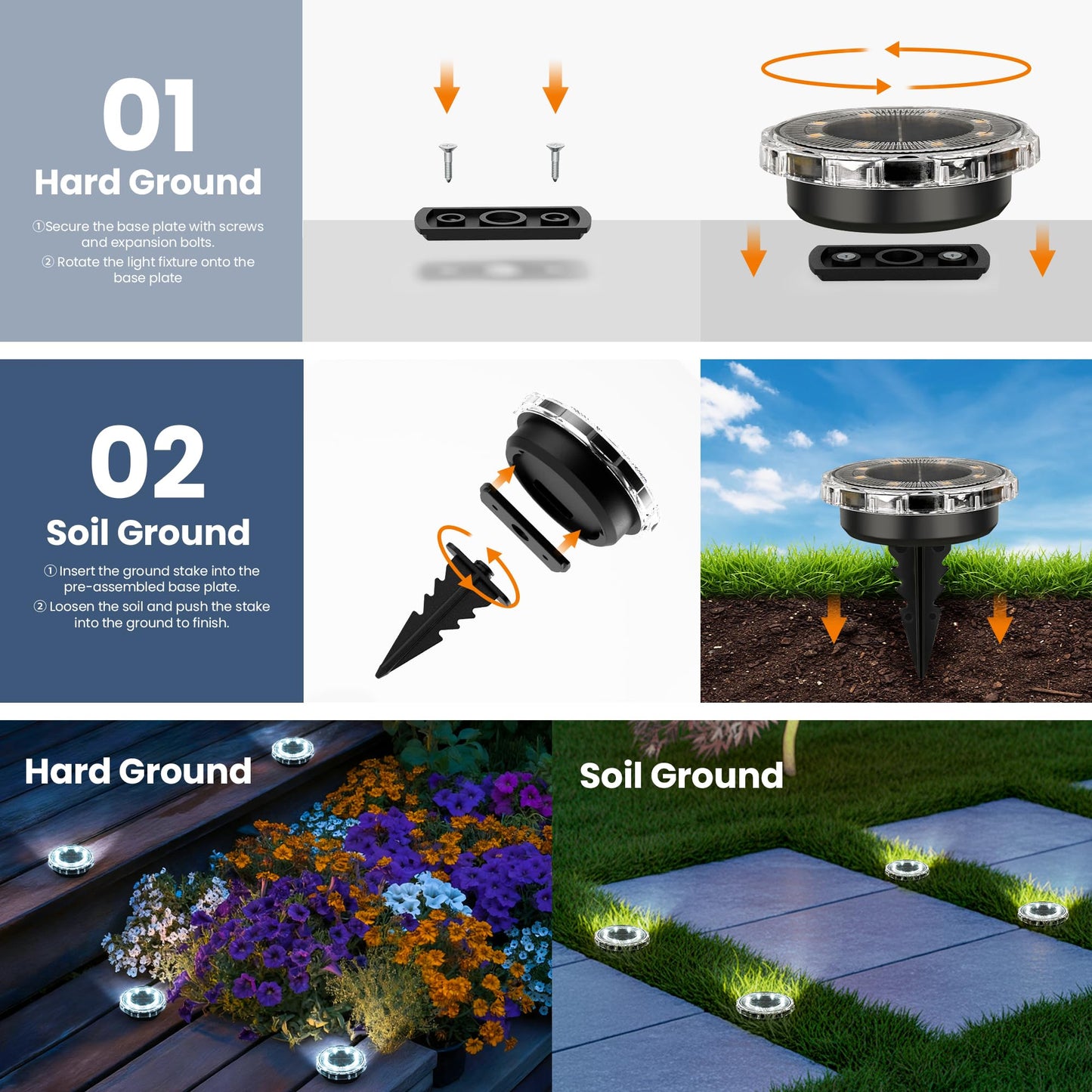 SOLPEX Solar Ground Lights 12 Pack, Solar Pathway Lights Outdoor Waterproof, Landscape Lighting for Garden, Walkway, Driveway, Yard, Deck, Patio, Swimming Pool (Cool White)