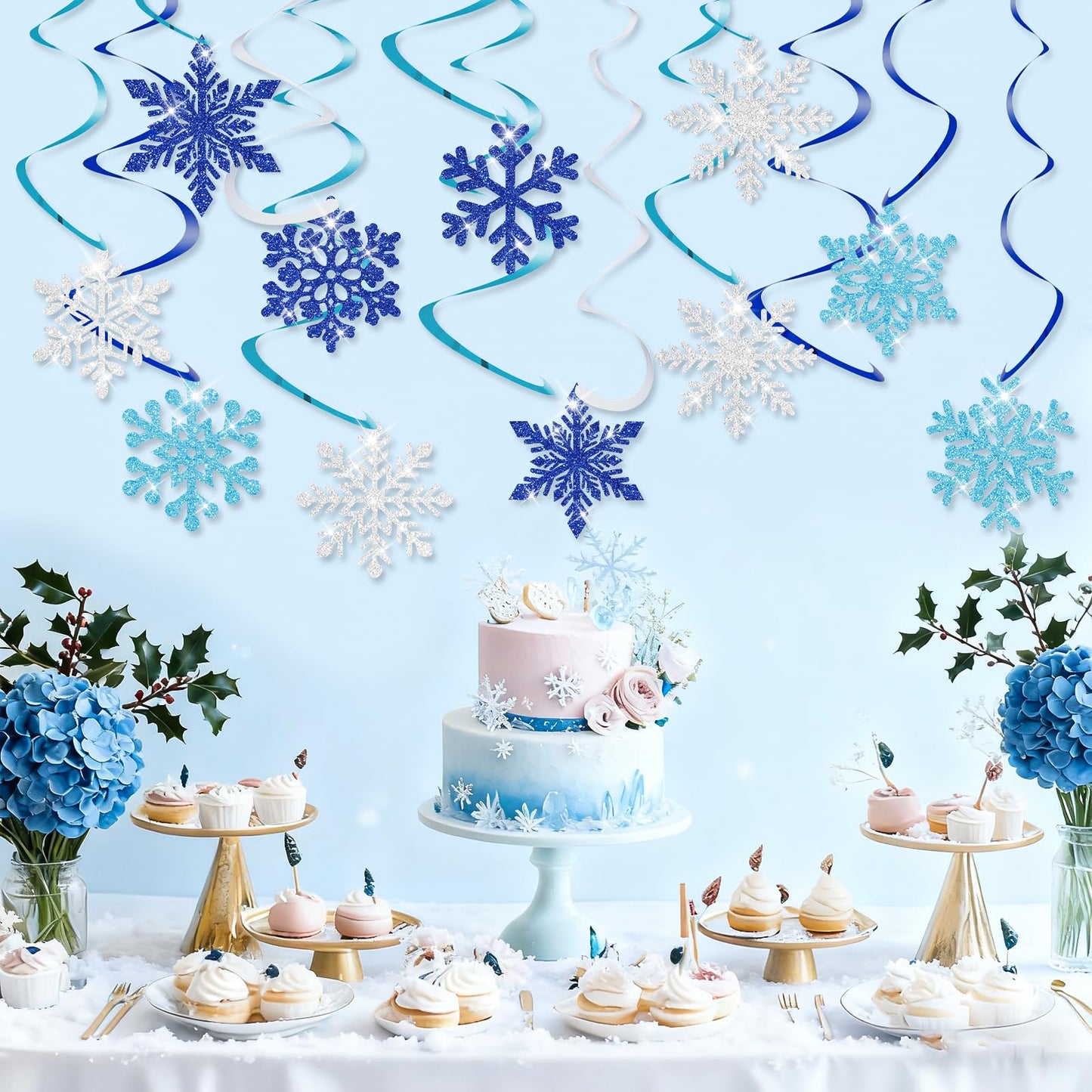 30Pcs Winter Glitter Snowflake Hanging Swirl Decorations Winter Wonderland Decorations Christmas Snowflake Hanging Swirls Ceiling Streamers Baby Shower Hanging Decor Birthday Wedding Party Supplies