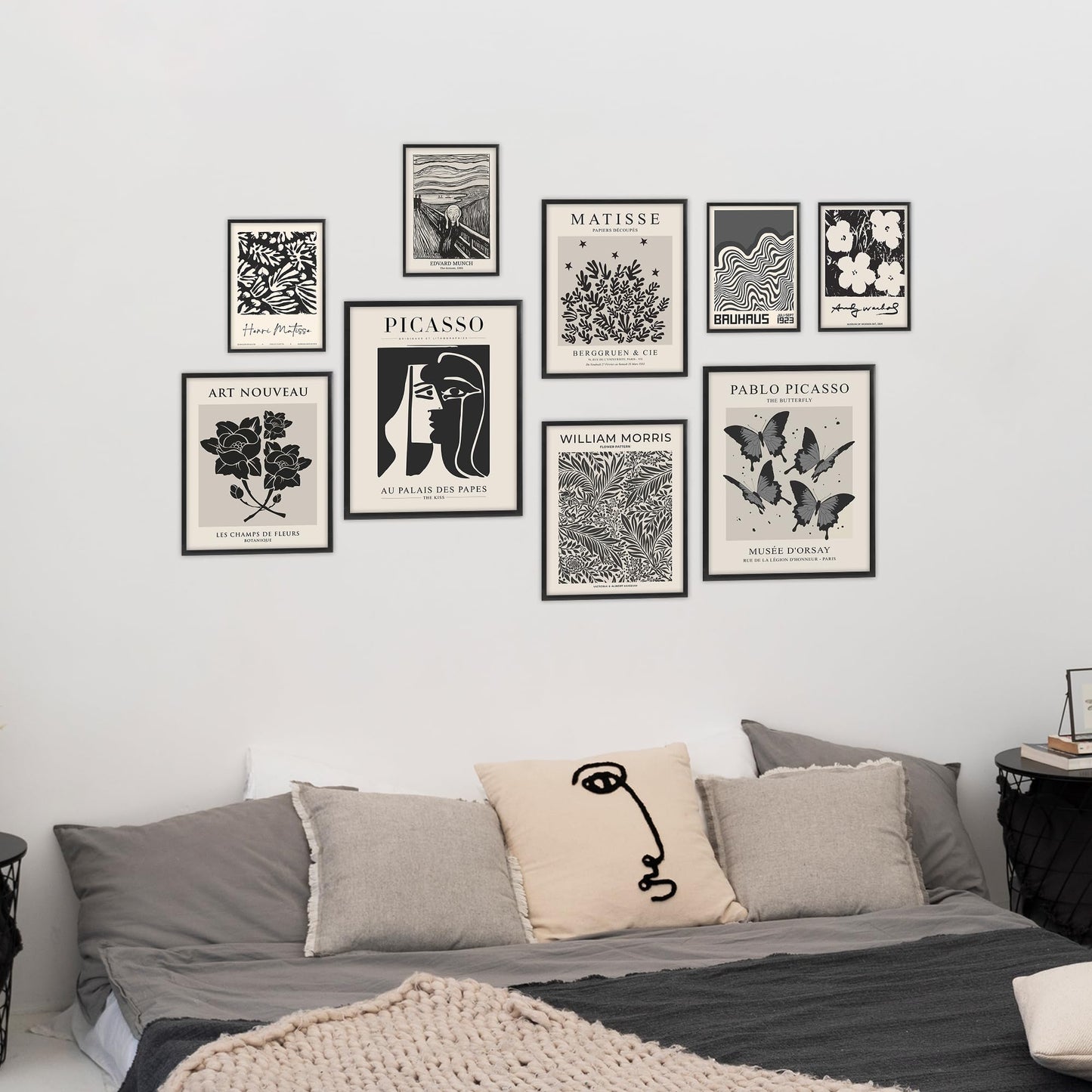 Black and White Gallery Wall Art Poster Prints,Set of 9 Exhibition Wall Decor for Dorm Bedroom,Black White Aesthetic Pictures for Teens Boys Girls, Gallery Posters Wall Decorations