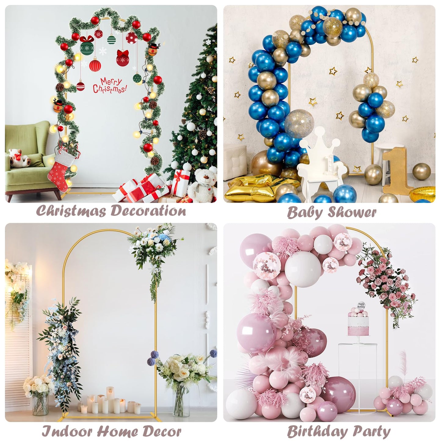 6.6FT Metal Wedding Arch Stand Gold Square Arched Backdrop Frame for Party Ceremony Valentines Day Birthday Bridal Baby Shower Garden Floral Balloon Arch Decoration
