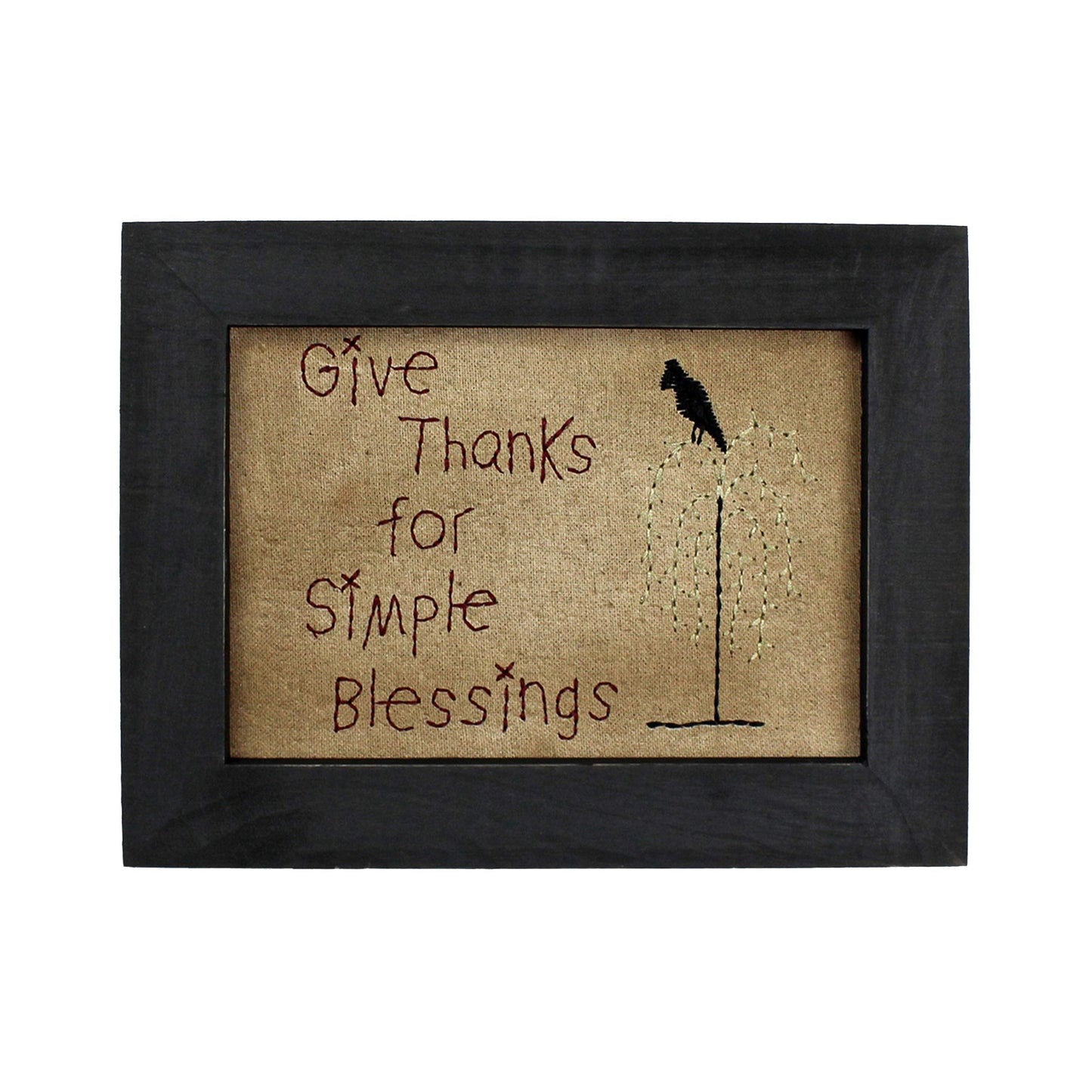CVHOMEDECO. Primitives Antique Give Thanks for Simple Blessings Stitchery Frame Wall Mounted Hanging Decor Art, 9 x 7 Inch