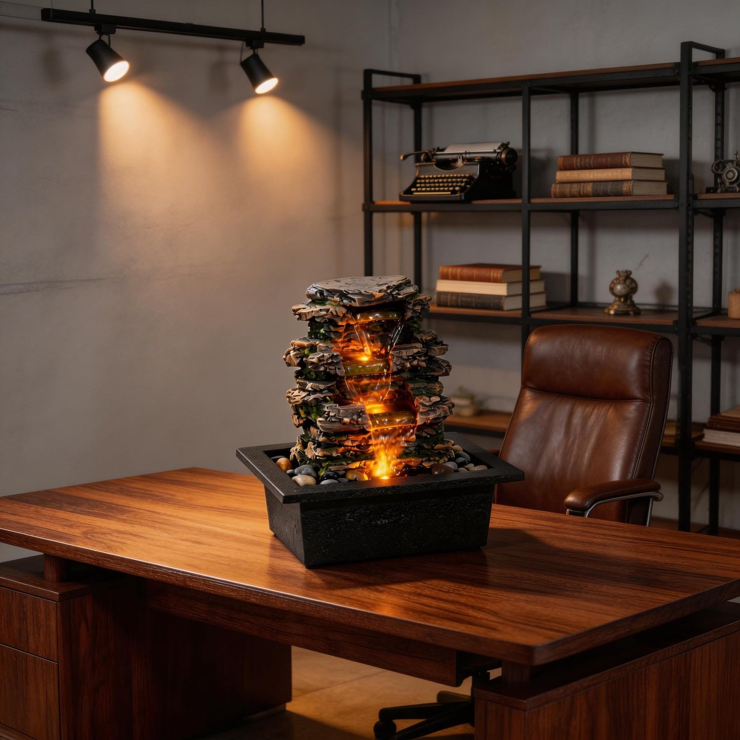 MAOCHI Tabletop Water Fountain, Home Décor Soothing Sound Machine with Automatic Pump, Deep Basin and Natural River Rocks. Indoor Zen Relaxation for Office, Living Room, or Bedroom Décor.