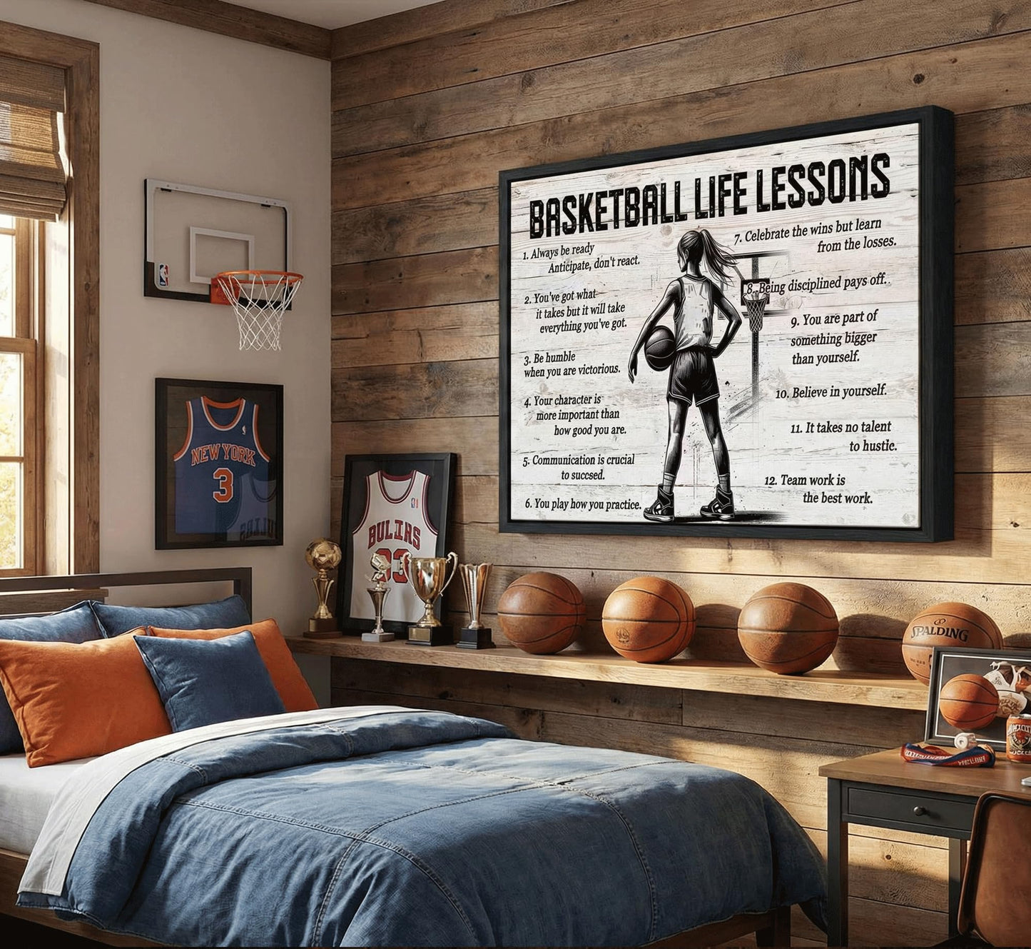 Black Framed Girl Basketball Canvas Wall Art Inspirational Basketball Life Lessons Wall Decor Picture Motivational Girls Sports Poster Print for Teenage Girls Living Room Bedroom Home Decoration