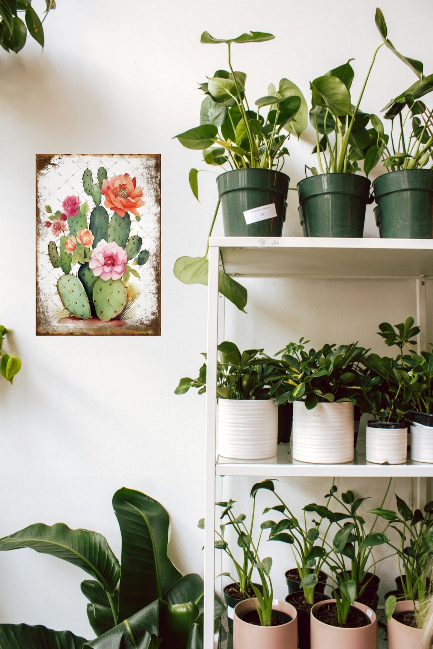EMOHAT Succulent Bouquet Cactus Flowers Metal Tin Sign Green Leaves Decoration Botanical Cacti Floral Plants Retro Decor Poster Wall Art for Bedroom Backyard Yard Living Room 12x8 Inches