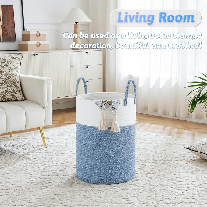 Laundry Basket,Woven Cotton Rope Laundry Hamper,100L for Decor Storage of Dirty Clothes,Toys and Blankets in Bathroom,Baby Room and Living Room