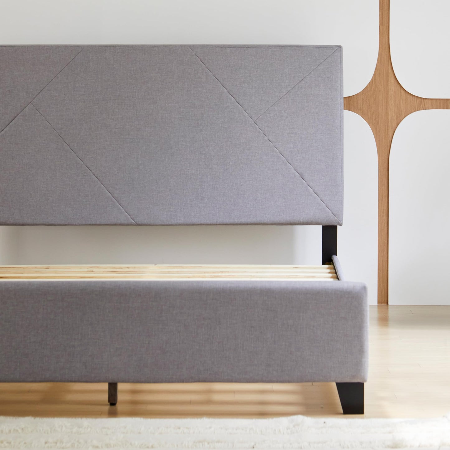 Livinia Stella Full Size Platform Bed, Fabric Upholstered Full Bed Frame with Height Adjustable Headboard Footboard, Strong Wood Slats, No Box Spring Needed, Gray