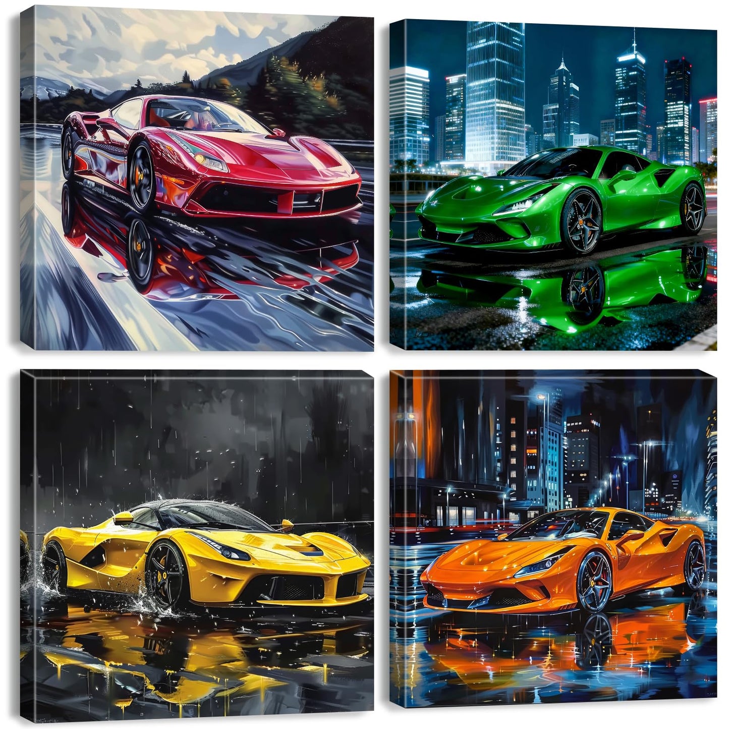 Sport Car Wall Art Car Posters for Boys Room Decor Supercar Pictures Wall Decor Cool Racing Paintings Canvas Prints Abstract Street Racing Vehicle Posters Artwork Teens Men Office Decoration 12x12" 4P