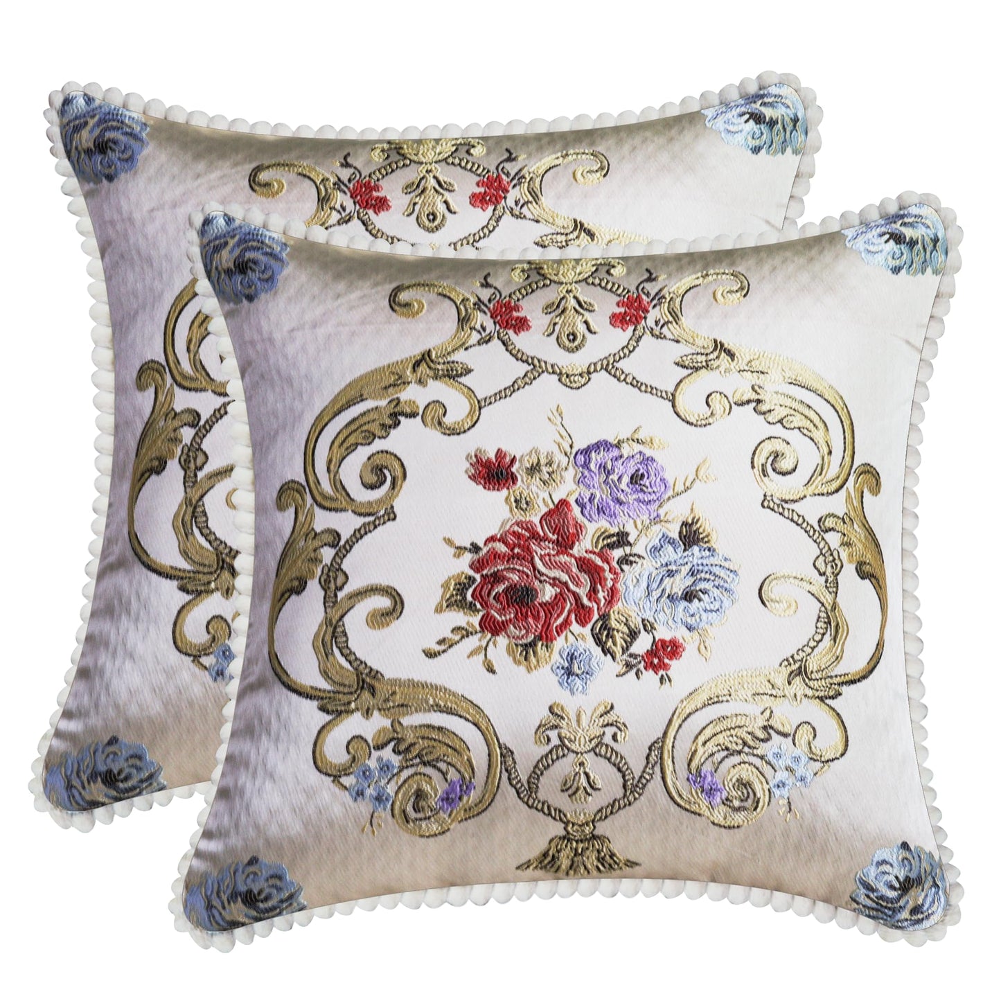 SZHELEJIAM Pillow Cover Set of 2, Jacquard Vintage Embroidered Pillow Case, for Sofa Cushion Cover for Sofa, Bed, Living Room, Throw Pillow Covers 18x18 Beige