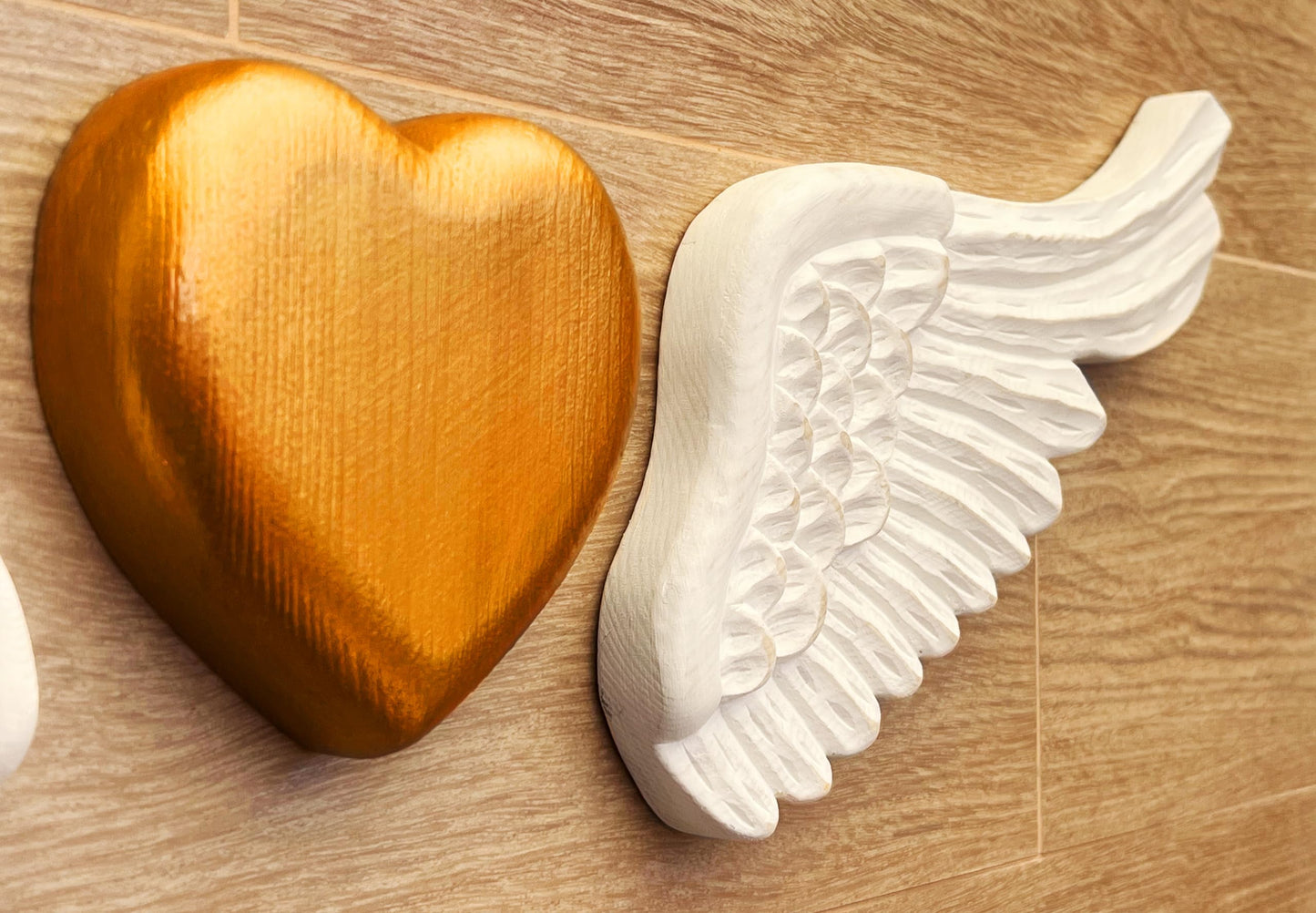 Bimodal Handmade Wooden Wall Art – Gold Heart & Wings – Elegant Rustic Home Decor for Bedroom, Living Room, Kitchen, or Terrace – Great for Weddings, Anniversaries & Gifts for Her – 30” Wide.