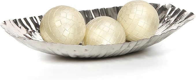 Hosley Elegance Redefined Silver Finish Decor Tray Bowl, 13.6 Inches Long Versatile and Chic Centerpiece for Serving, Floral Arrangements, and Stylish Home Decor