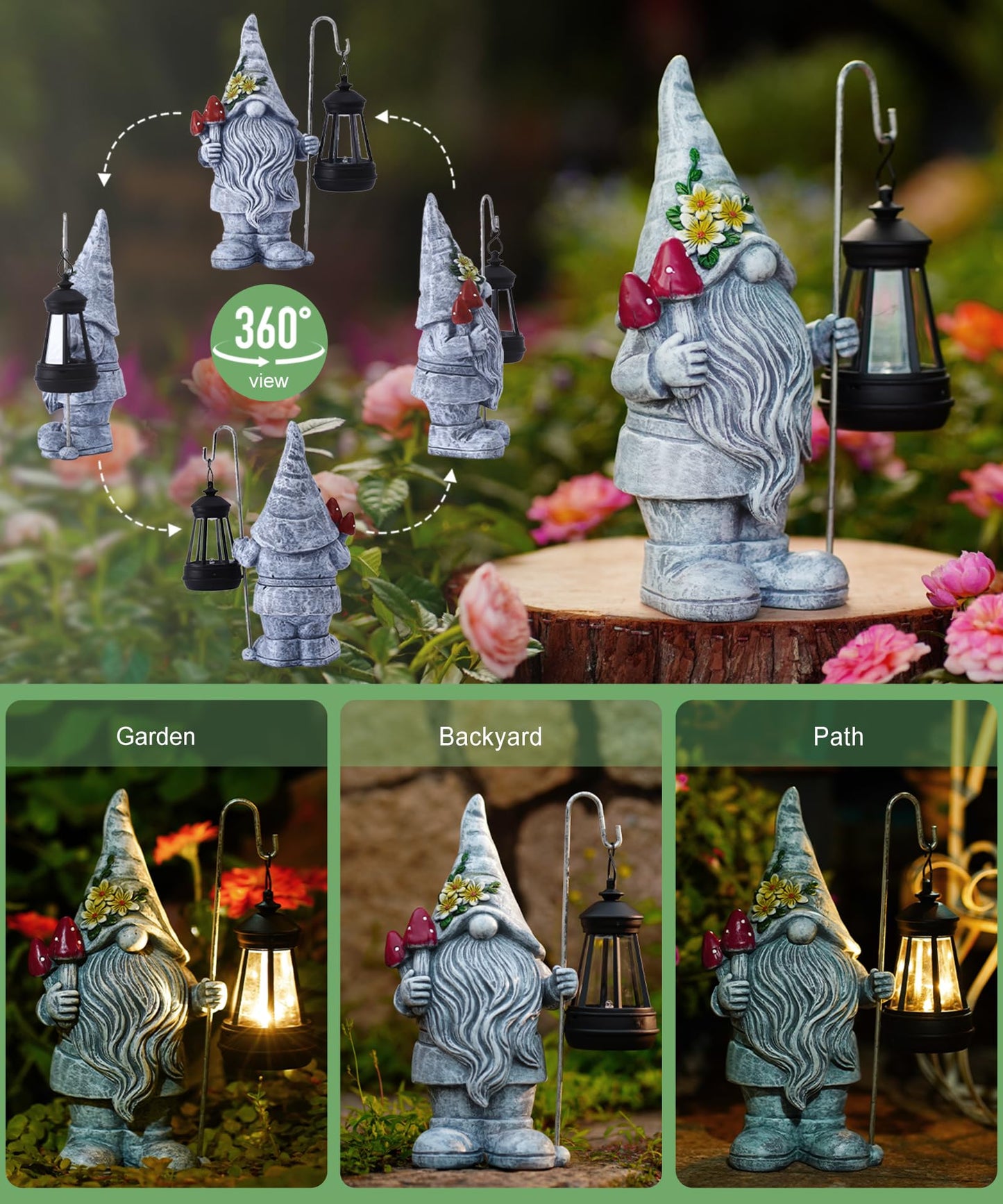 Acgarten Garden Gnome with Solar Lantern: Outdoor Statue Decorations for Home Yard Lawn Balcony Patio Porch - Mothers Day Gifts for Mom Women Grandma