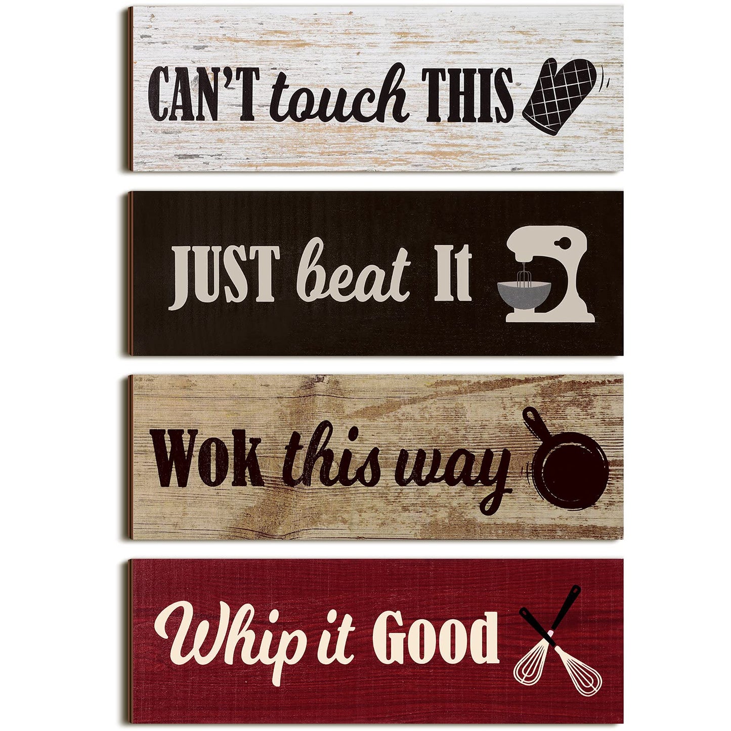 Jetec 4 Pieces Rustic Kitchen Wood Sign Decorations Kitchen Wall Signs Decor Above Cabinet Baking Prints Signs Family Farmhouse Hanging Wooden decoration for Home, 11.8 x 3.9 Inch(Classic Style)