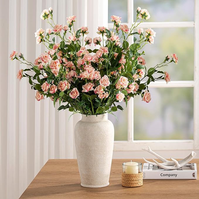 Ceramic Flower Vase, Large Flower Vase Tall Rustic Farmhouse Decorative Vase Floral Pottery Vases for Home Decor Table Living Room Entryway Mantel Bedroom Bathroom Kitchen - 11" W