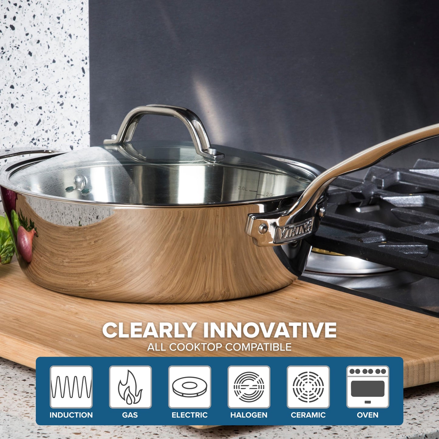 Viking Contemporary 3-Ply Pots and Pans Set, 7 Piece Stainless Steel Kitchen Cookware, Silver