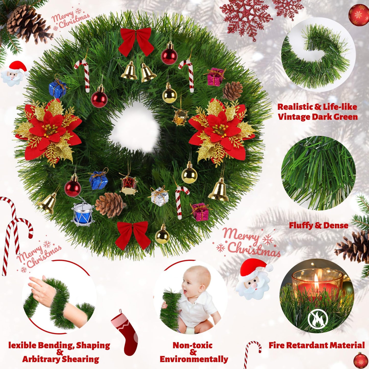 5 Pack 250FT Christmas Garland Flower for Christmas and Non-Lit Soft Greenery Holiday Decor for Outdoor Indoor Artificial Christmas Twist Garland Home Artificial Greenery Wedding Party Decoration