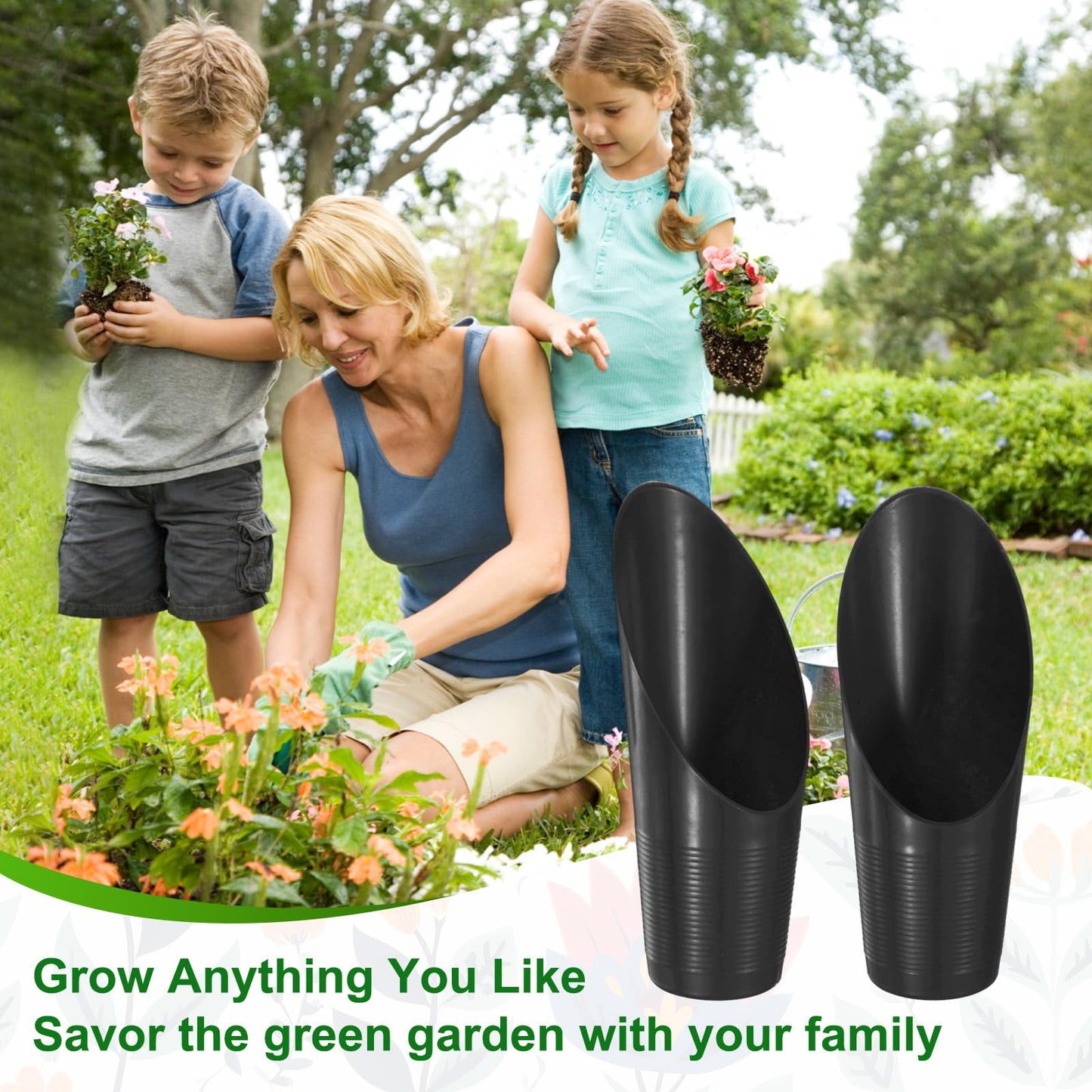 M METERXITY 18-Pack Bonsai Soil Scoops, Plastic Garden Soil Scoops Bucket Shovel Potting Scoopers for Transplanting/Flower Planting/Plant Succulent, Colorful Small Gardening Tools [Black]
