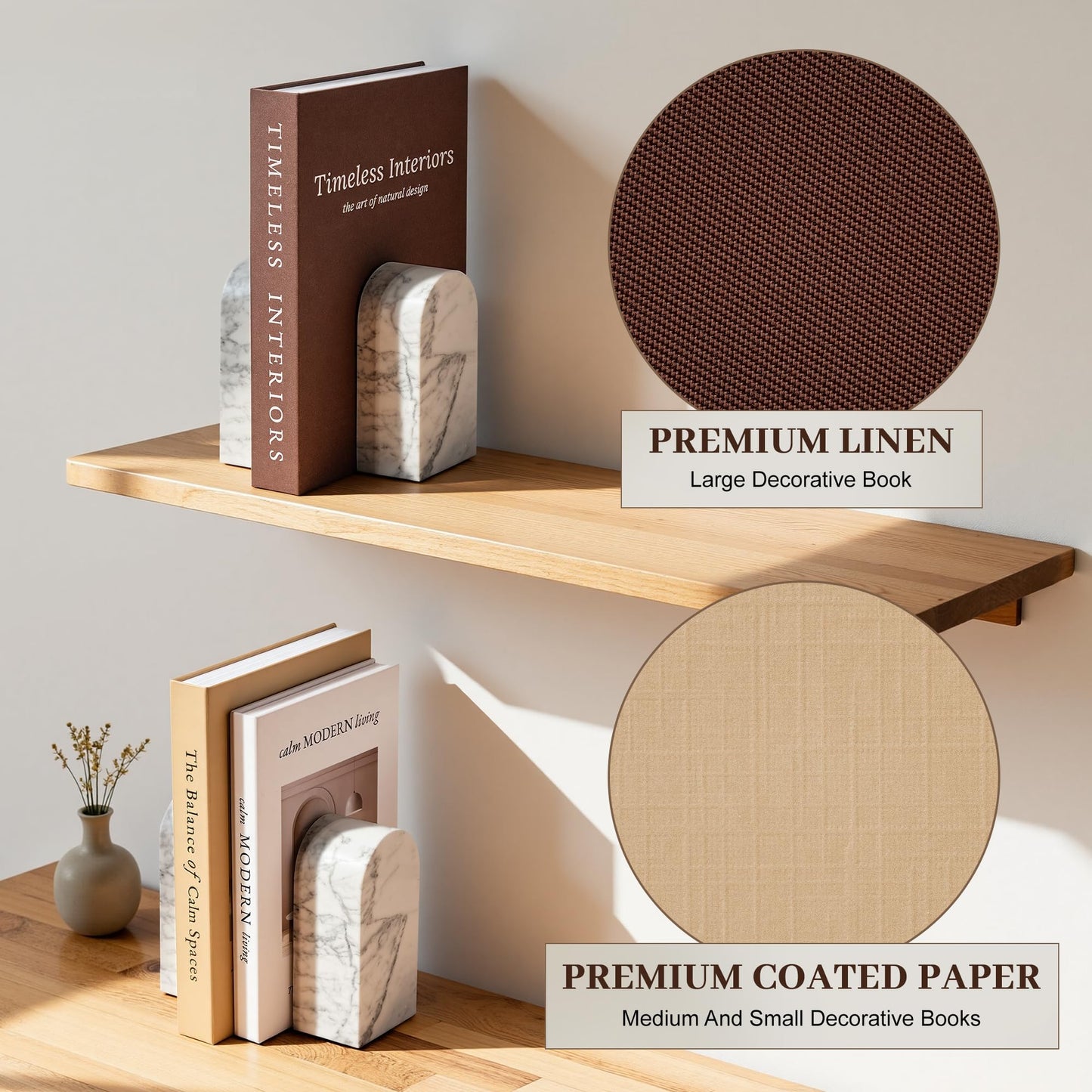JARLINK Beautiful Decorative Books, Set of 3 Stackable Fake Books for Coffee Table, Shelf & Mantel Decor - Modern Home Decoration with Hidden Storage for Photos, Keepsakes & Living Room Styling, Brown