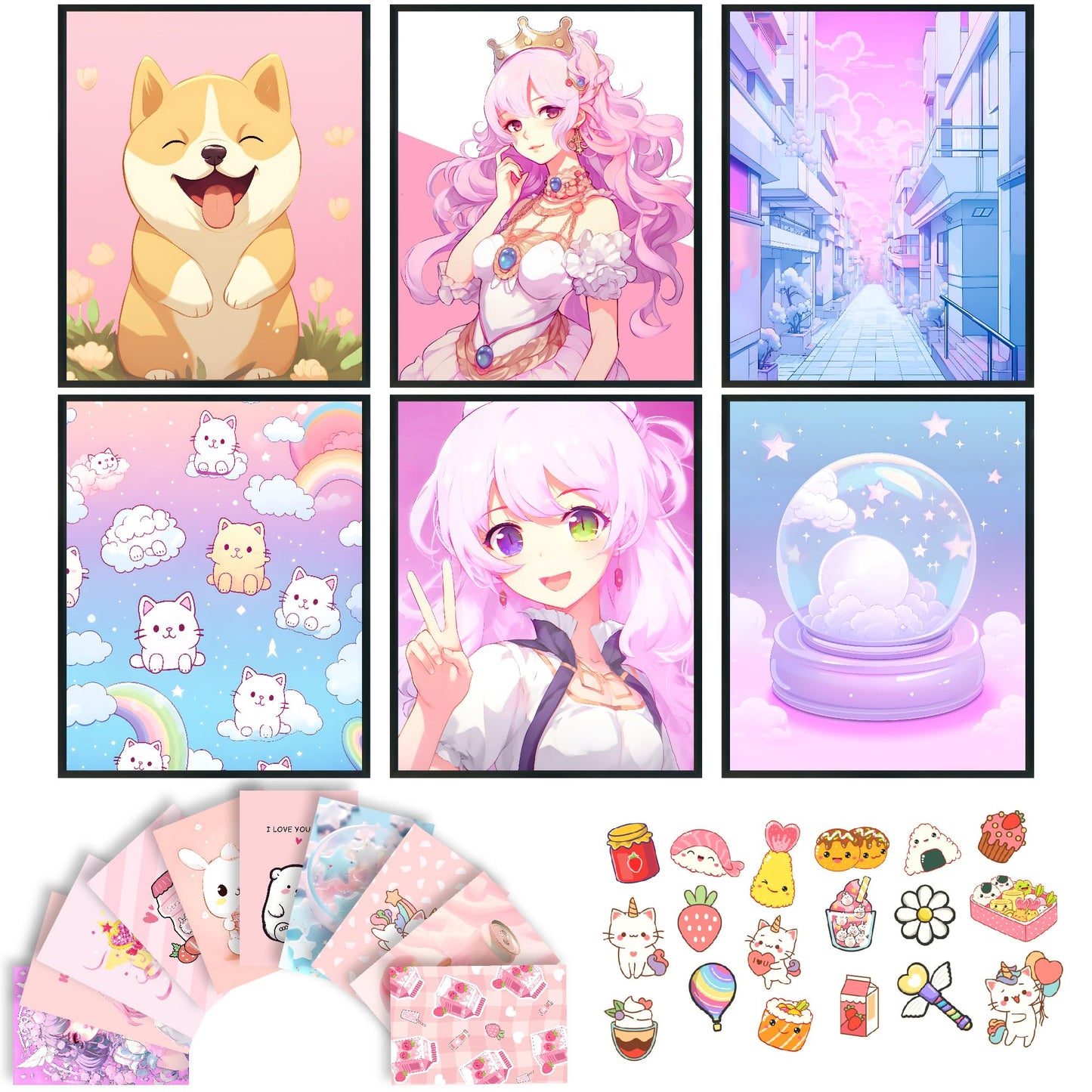 97 Decor Kawaii Wall Art Poster - Cute Anime Room Decor Aesthetic Collage for Bedroom, Dormitory, Kids Room (8x10 UNFRAMED)