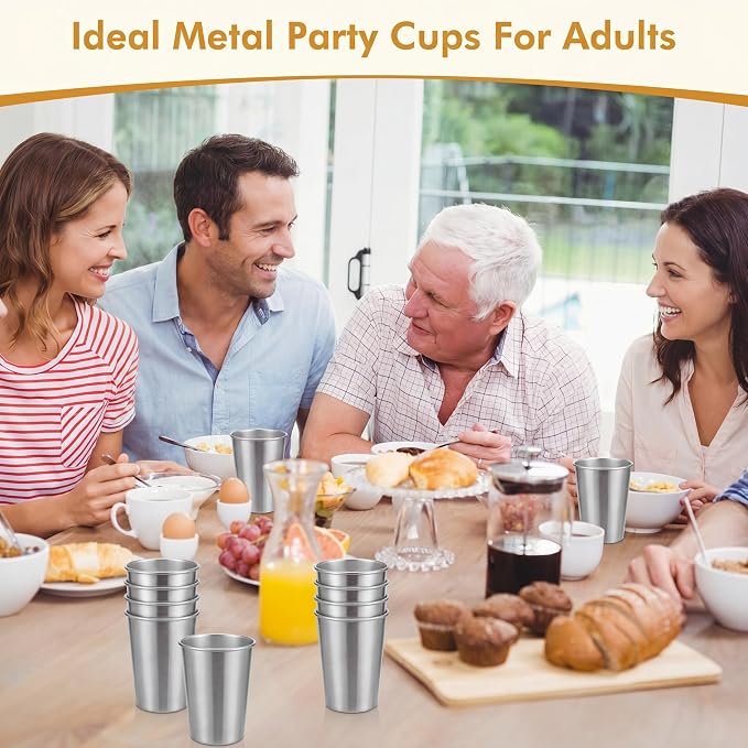 Mimorou 4 Pack 16 oz Stainless Steel Pint Cups Metal Cups Unbreakable Drinking Water Tumblers Stackable Tumbler for Adults Bar Home Restaurant Travel Picnic Camping Outdoor (Silver)