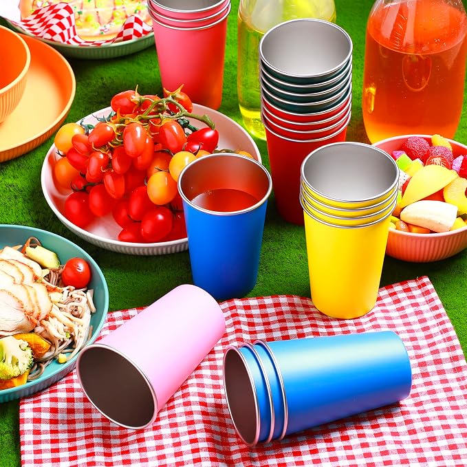 Mimorou 20 Pack Stainless Steel Pint Cups Metal Cups Unbreakable Drinking Water Tumblers Stackable Tumbler for Adults Bar Home Restaurant Travel Picnic Camping Outdoor (Multicolor,16 oz)