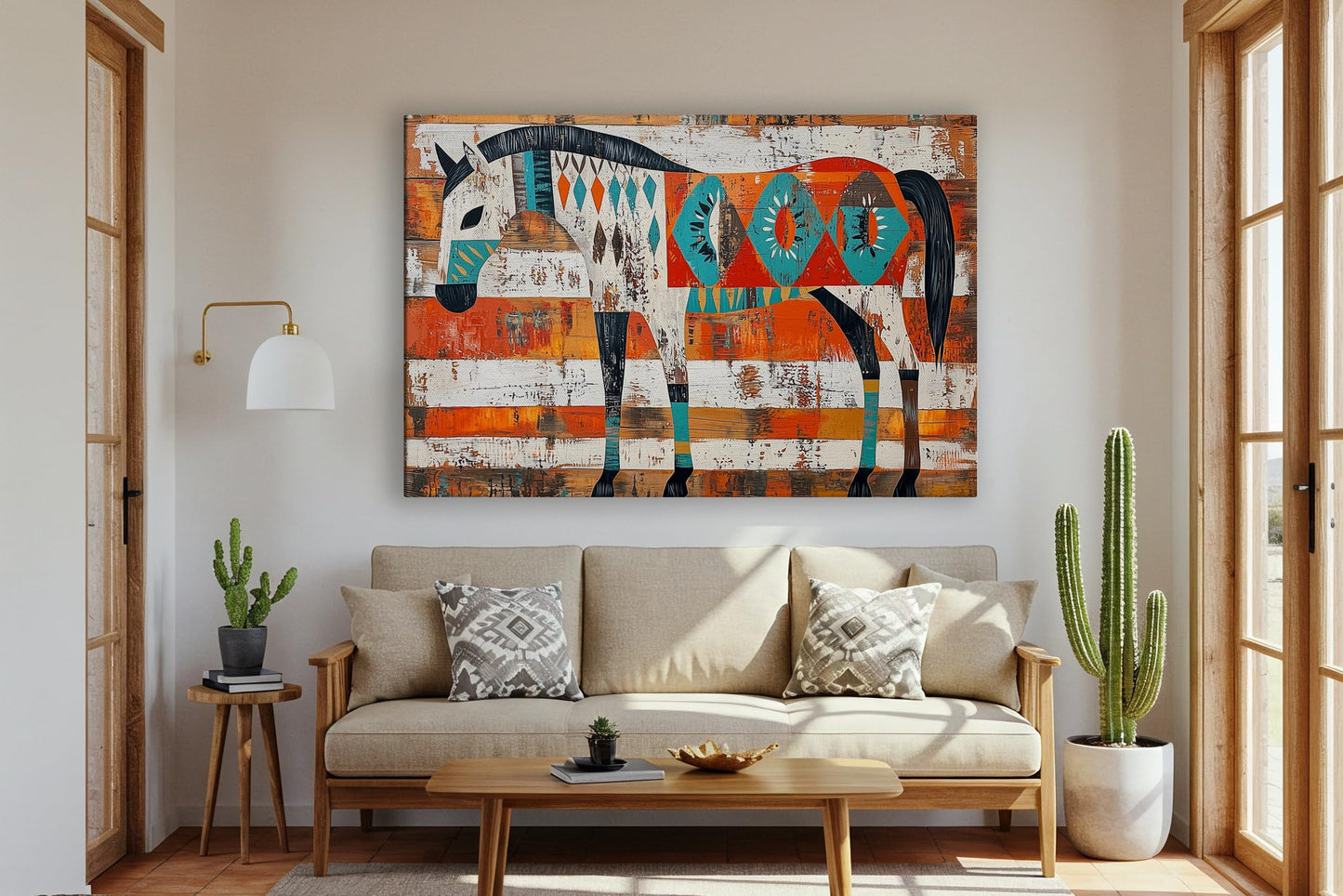 Arizona Canvas Prints Small to Extra Large - Sonoran Desert Landscapes Dining Room, Bedroom, Bathroom, Living Room - Saguaro Cactus Wall Art (Painted Desert Mustang, 24"L x 36"W)