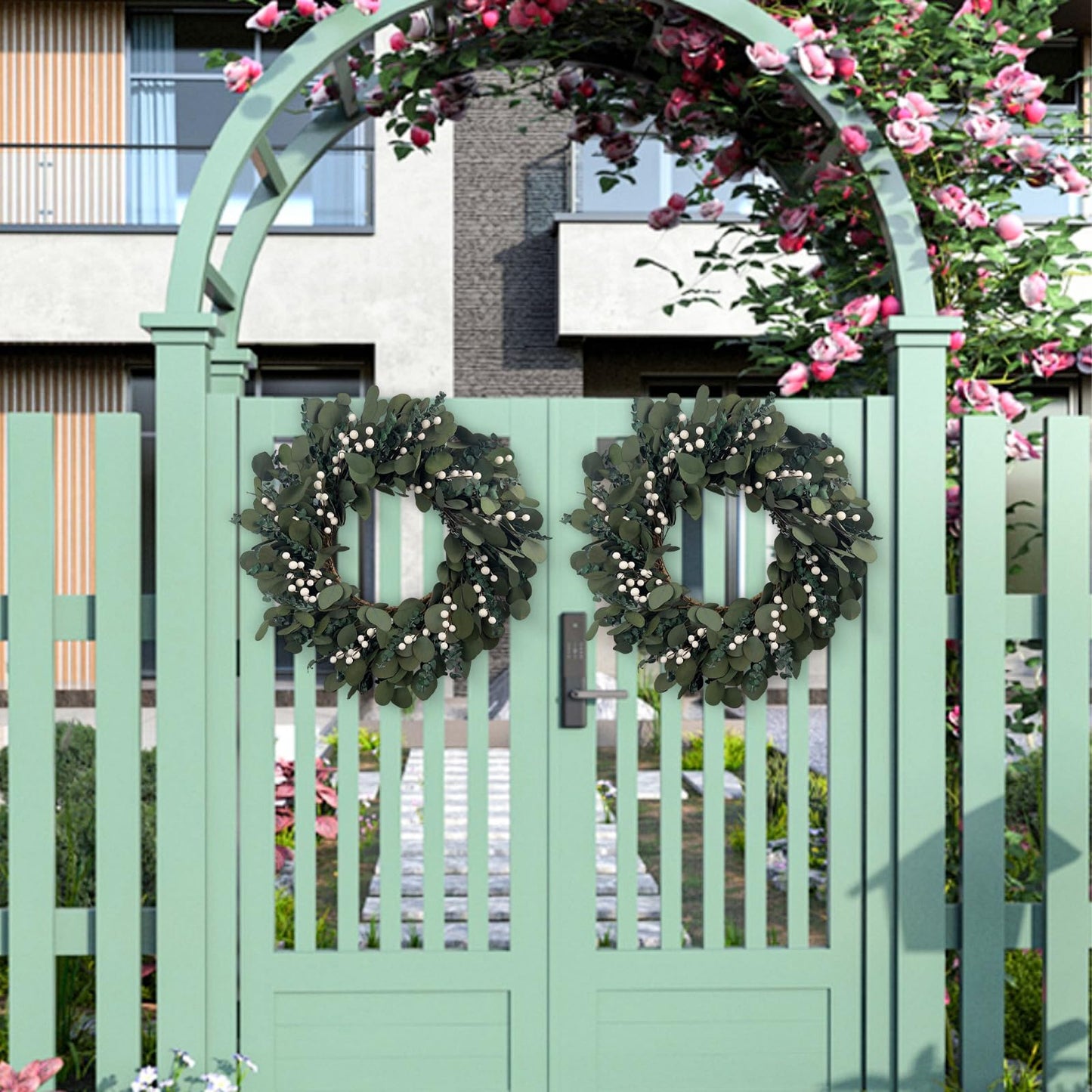 YIYSONRK 26" Preserved Eucalyptus Wreath for Front Door Large Wreaths Natural Eucalyptus Real Touch Everlasting Summer/Spring/Fall Wreath Fresh Green Environmentally Friendly Decor for Home