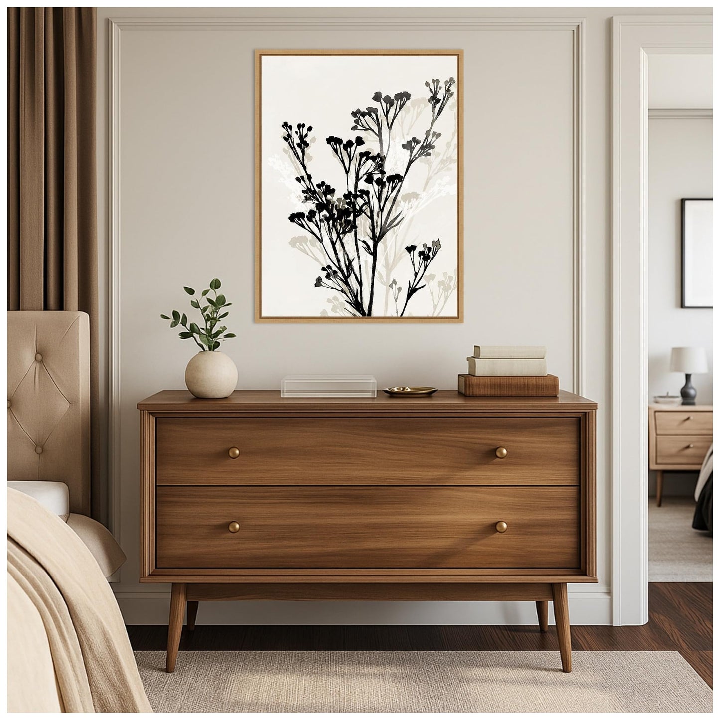 Amanti Art Framed Canvas Wall Art 30x23 Silhouettes of Delicate Blooms II by Aria K, Framed Wall Art Canvas, Flowers Artwork, Modern Contemporary Decor, Large Poster Painting for Living Room,