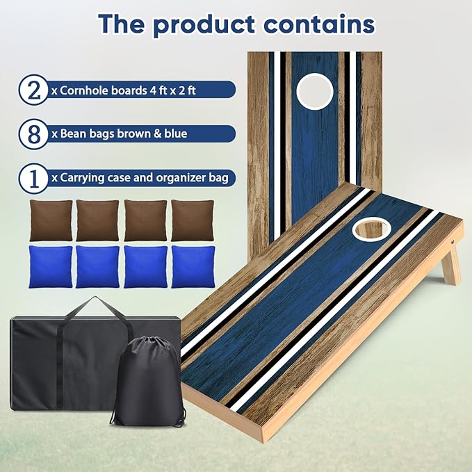 Cornhole Boards Set - Regulation Size 4x2/3x2ft Solid Wood Corn Hole Game Set with 8 Bean Bags and 2 Cornhole Boards - Perfect for Outdoor Game