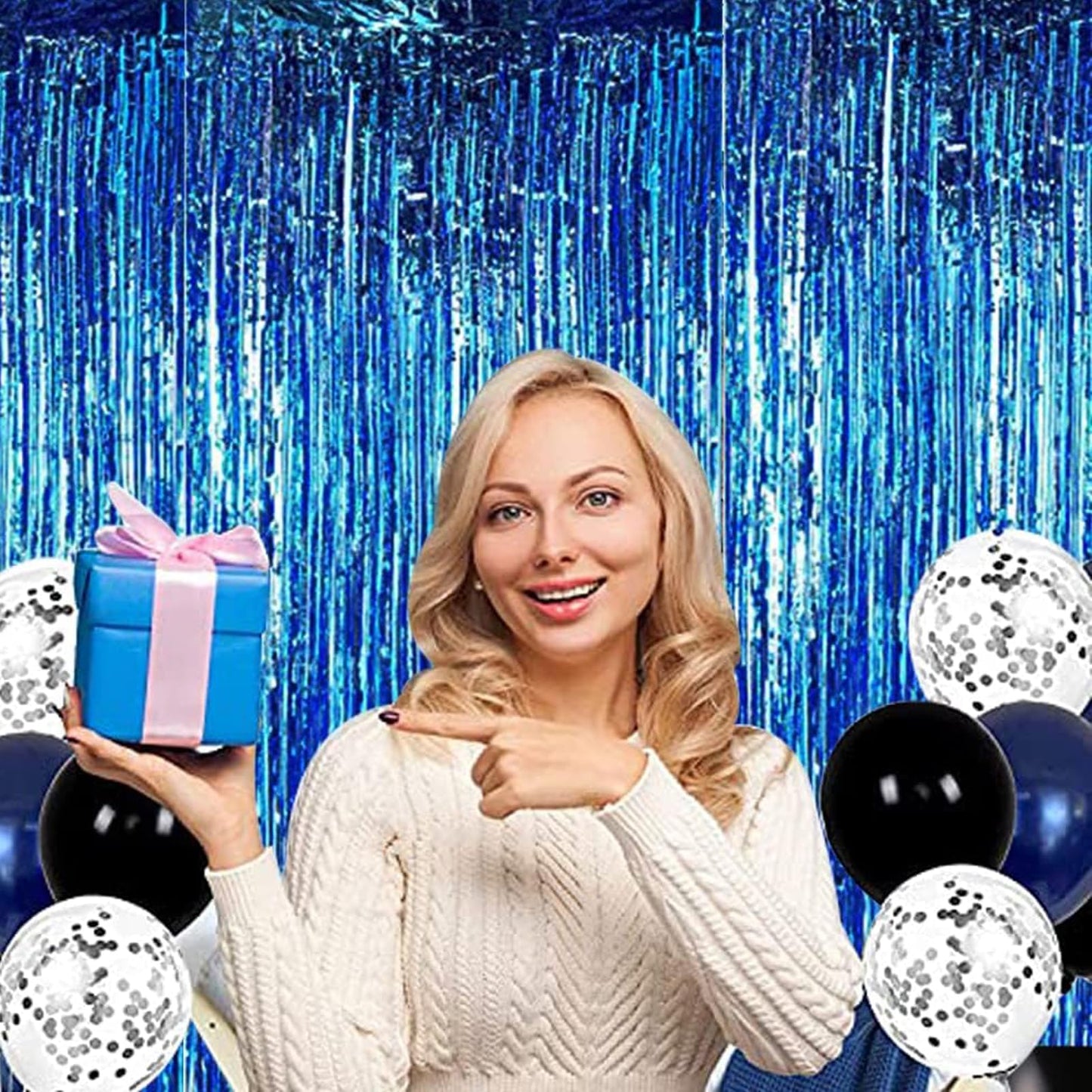 BEISHIDA 2 Pcs Blue Door Streamers Tinsel Curtain Party Backdrop Fringe Foil Wall Background for Birthday Halloween Christmas Wedding Boys Baby shower Party Decoration(3.28 ft x 6.56 ft)
