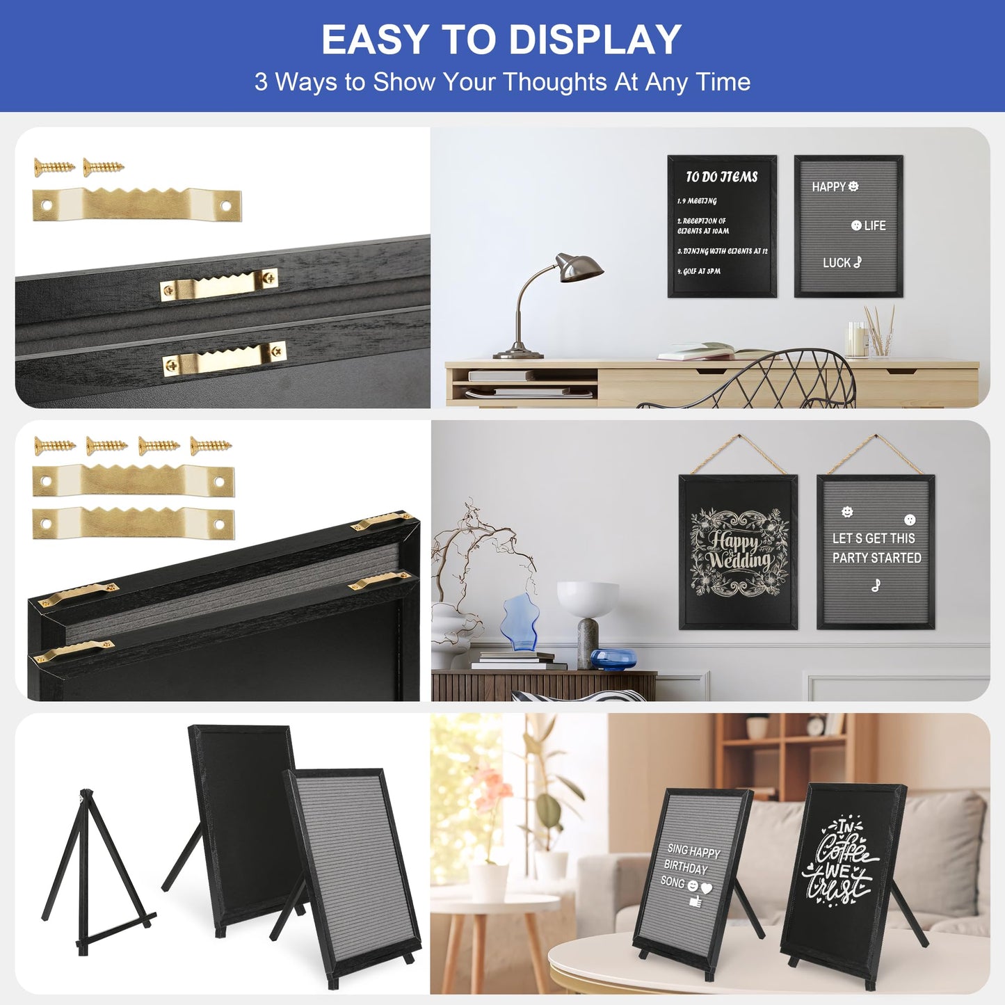 12x16 inch Double Sided Chalkboard and Felt Letter Board with Stand - Reversible Wooden Frame Easel for Menu, Announcements, Home, Office, Cafe, Restaurant Decor