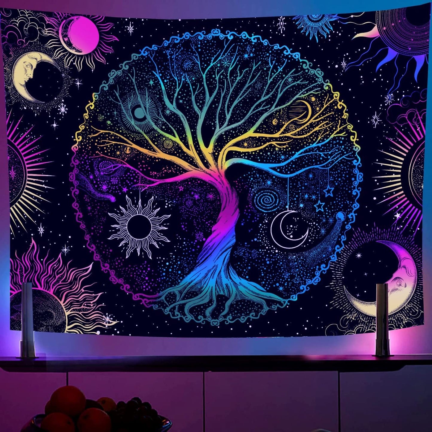 AACKart Blacklight Tapestry for Bedroom - Spiritual Tree of Life Wall Tapestry Glow in the Dark Wall Hanging 59.1 x 51.2 inches
