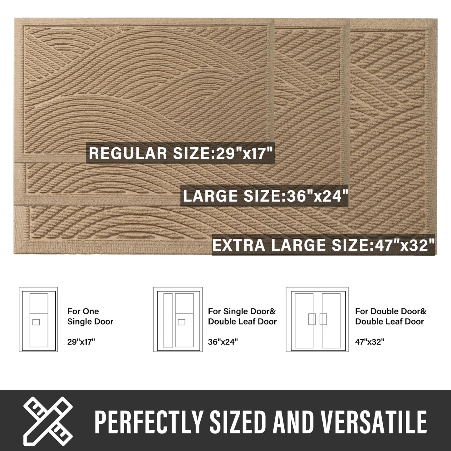 HIYARD Sturdy Front Door Mat, Absorbent Muddy Dirt Resist Welcome Door Mats Outdoor Indoor, Stain and Fade Resistant, Non-Slip Backing Entry Mat Low Profile Doormat for Entryway, 29×17, Beige