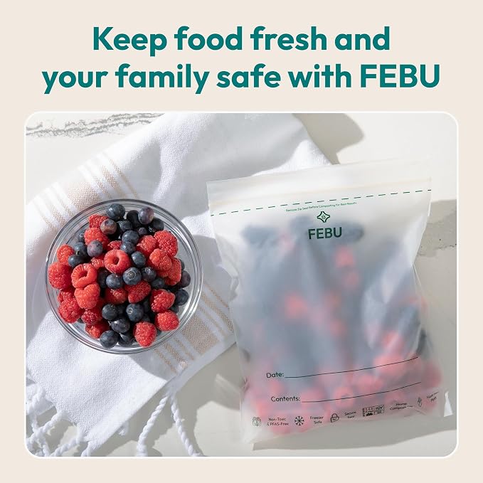 FEBU Snack Compostable Food Storage Bags, 180 Count | Certified Home Compostable & Biodegradable | PFAS & BPA Free Zipper Bags | Leak-Proof & Resealable | 6.5"x 3.25"
