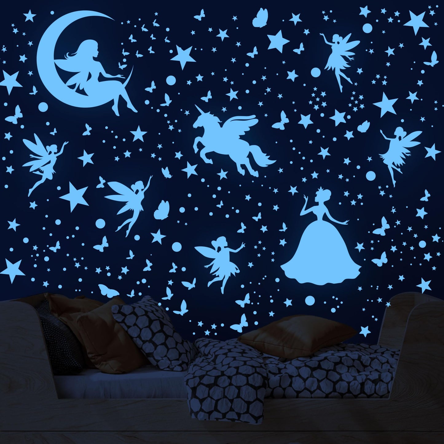 Glow in the Dark Stars Unicorn Bedroom Decor for Girls - Fairy Butterfly Wall Decals, Space Galaxy Wall Stickers for Ceiling, Kids Nursery and Living Room Wall Decor