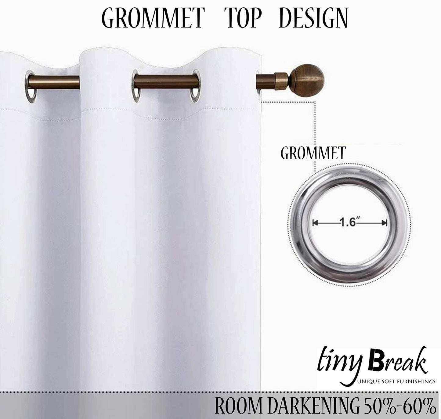 Tiny Break White Cotton Curtains - Solid & Thick Window/Door Curtains 84 Inch Long, Made of 100% Cotton, Grommet Top, Moderate Room Darkening Bedroom & Living Room Drapes - 55 x 84 Inch - Set of 2