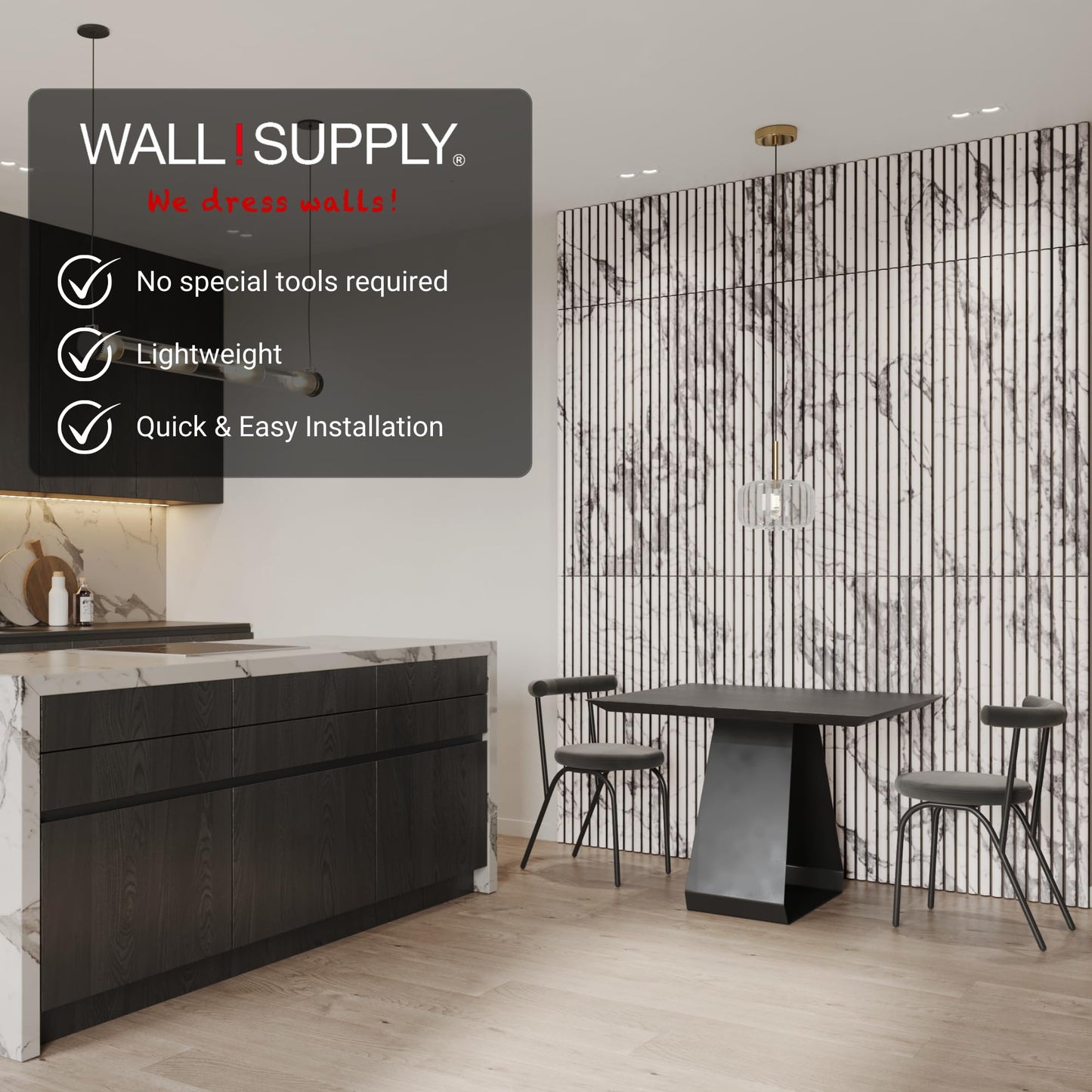Wall!Supply 3D Wall Panels – Faux Marble Round Slatted – Home Decor Wallpaper Alternative for Living Room, Bedroom & Office – Easy DIY Installation – 4 Pack, Covers 24.96 Sq Ft
