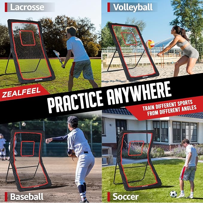 Lacrosse Rebounder, 4x7FT/4x6FT Lacrosse Rebound for Backyard with 5 Rebound Angles, Target Strip, Bounce Back Net Perfect for Lax Baseball Volleyball & Soccer Practice